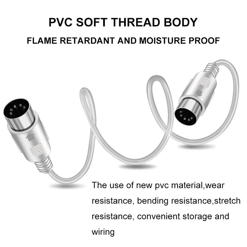 Yeung Qee MIDI Cable 5 Pin DIN Male to DIN Male Connector Cable Plug Wire Cord (white,1.5m) white,1.5m