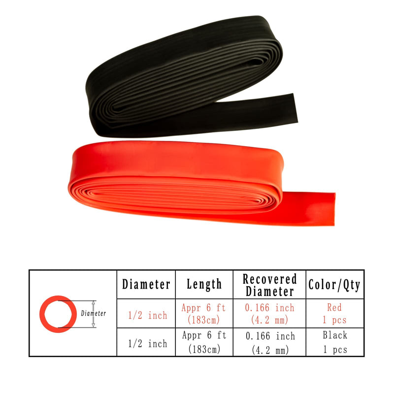 Deryoung Supply 1/2In Heat Shrink Tubing Roll Ratio 3:1 Dual Wall Adhesive Lined 2Pcs 6Ft Black Red