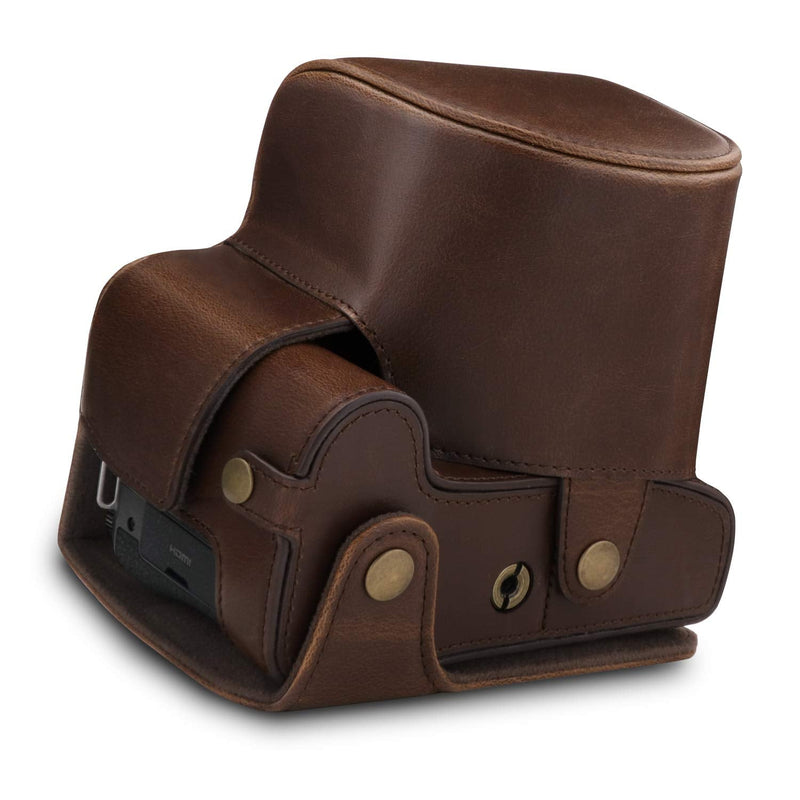 MegaGear Ever Ready Leather Camera Case Compatible with Leica V-Lux 5, Panasonic Lumix DC-FZ1000 II Dark Brown