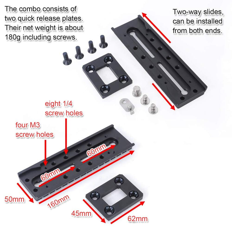 iShoot Camera Quick Release Plate Combo QR Mount Base QS-160-Combo Compatible with Manfrotto 500 Series 700 Series and Sachtler FSB 10T 8T 6T DV2 DV8 DV10SB DV12SB V14 V18 ACE XL Series Fluid Head