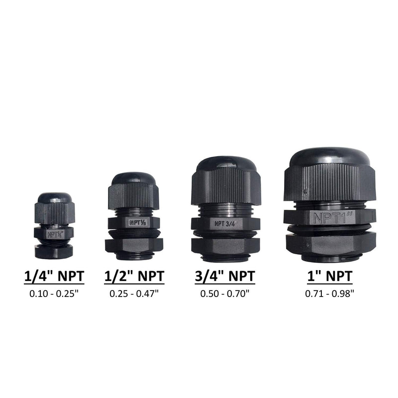 MGI SpeedWare Strain Relief NPT Nylon Cord Grip Cable Glands - 20 Pack (1/2", Black) 1/2 Inch (20-Pack)