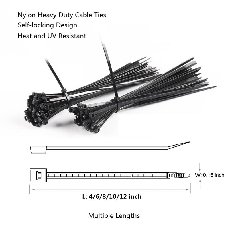 NewMainOne Cable Zip Ties,500 Packs Self-Locking 4+6+8+10+12-Inch Width 0.16inch Nylon Cable Ties,Perfect for Home,Office,Garage and Workshop (Black) Black