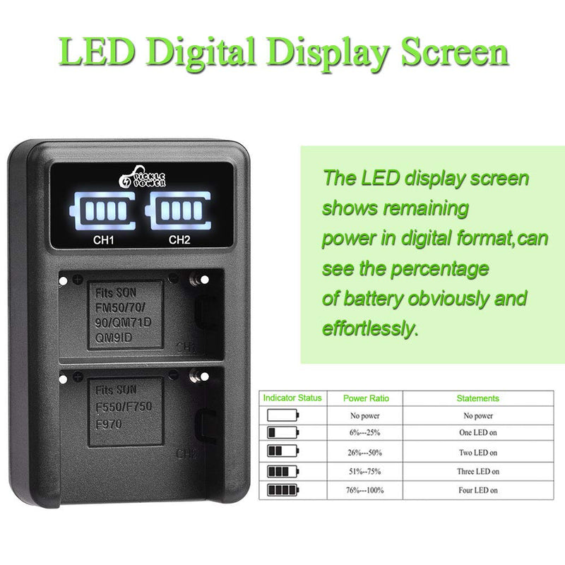NP-F550 Pickle Power NP-F550 NP-F570 Battery and LED Dual Charger Replacement for Sony NP F970 F750 F770 F960 F550 F530 F330 F570 and TR516 TR716 TR818 TR910 TR917 CCD-SC55