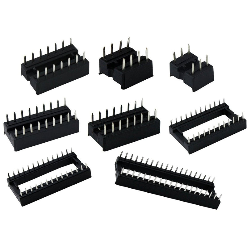 180Pcs DIP Dual Row 2.54mm Pitch IC Sockets Solder Type Adaptor Assortment Kit (6, 8, 14,16,18,24,28,40 Pins)