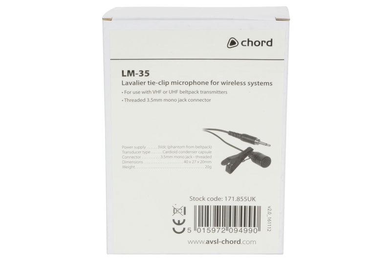 Chord LM-35 Cardioid Lavalier Microphone, Black