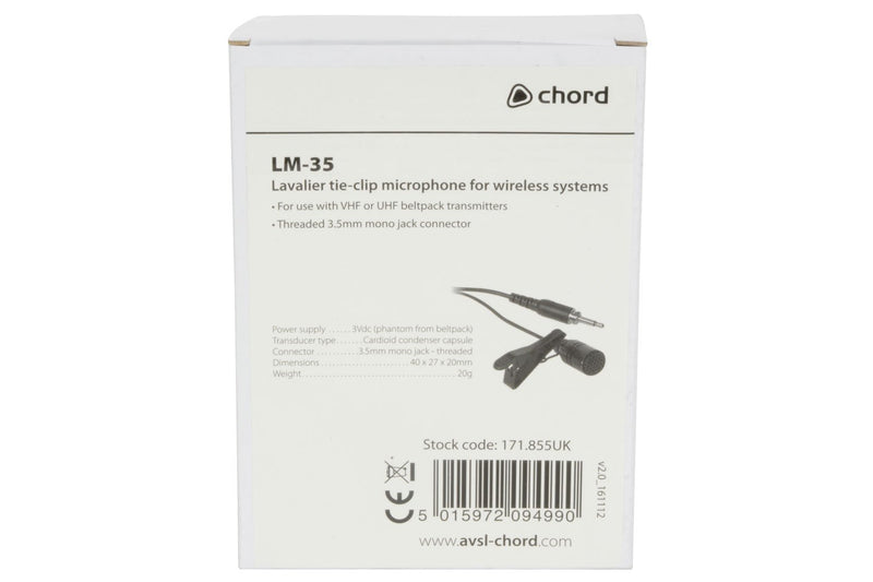 [AUSTRALIA] - Chord LM-35 Cardioid Lavalier Microphone, Black 