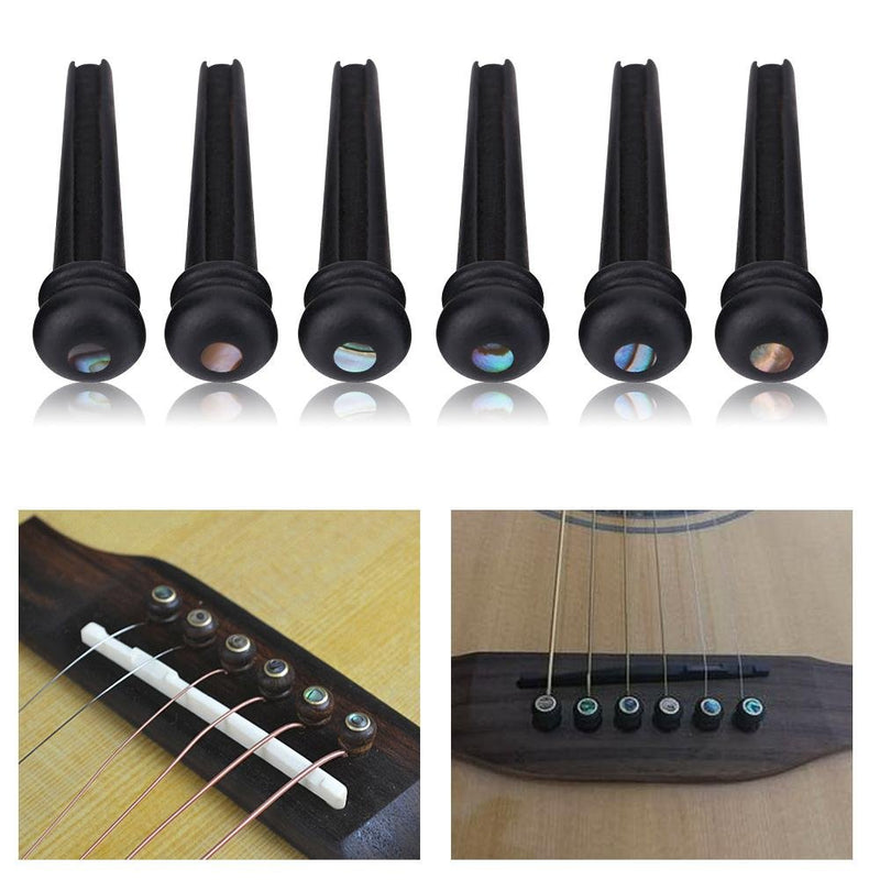 Guitar Bridge Pins, 6Pcs Ebony Folk Bridge Pins With Abalone Shell for 6 String Acoustic Folk Guitar