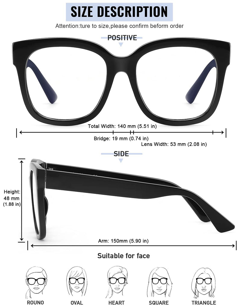 PANNER Oversized Blue Light Blocker Glasses for Women Men Square Computer Glasses Anti Eyestrain Stylish Eyeglasses(Black) Black