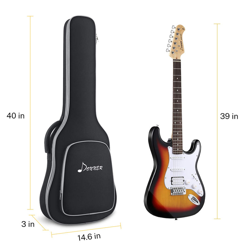 Donner 39 inch Electric Guitar Bag Gig Bag, 0.3 Inch Padded Sponge 600D Ripstop Waterproof Nylon Dustproof Soft Electric Guitar Case Adjustable Strap Black 0.3Inch Padded