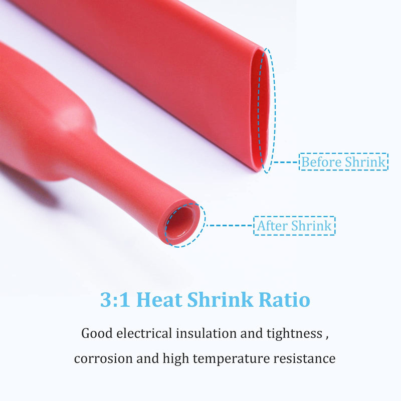 Deryoung Supply 1/2In Heat Shrink Tubing Roll Ratio 3:1 Dual Wall Adhesive Lined 2Pcs 6Ft Black Red