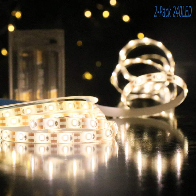 LED Strip Lights Battery Operated,Rope Lights Warm White,Waterproof Tape Lights,X-GiftKey 2M,6.6FT,240LED Led Lights Strip for TV Kitchen Cupboard Bedroom Bar Home Party Indoor Decoration
