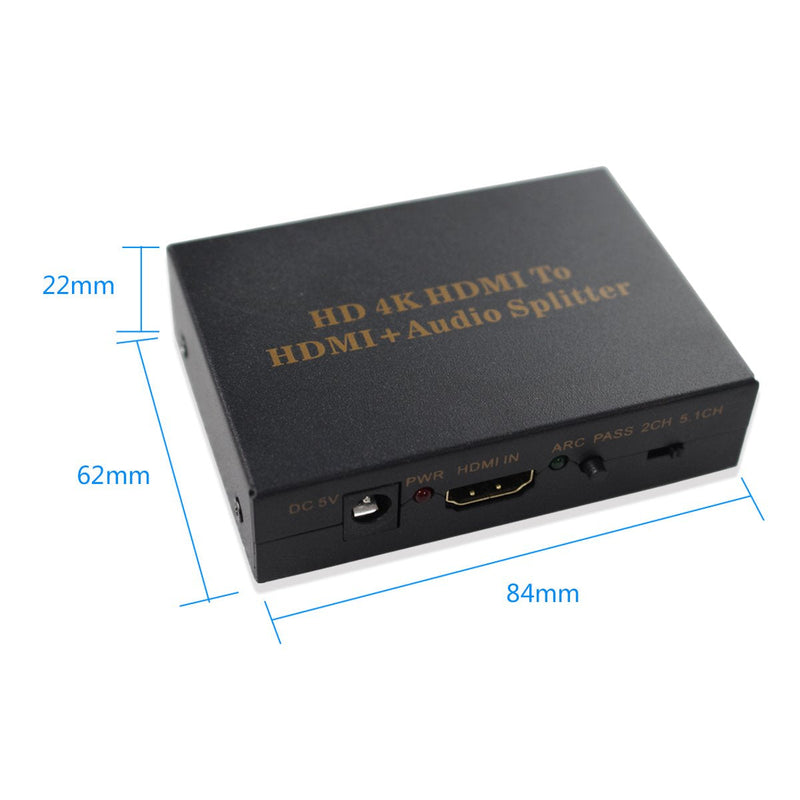 [AUSTRALIA] - 4Kx2K HDMI Audio Extractor Hdmi to HDMI (Spdif+R/L) Audio Splitter ARC Converter Box Audio Splitter with Pass/2.0ch/5.1 ch Audio Model Support DTS-HD 