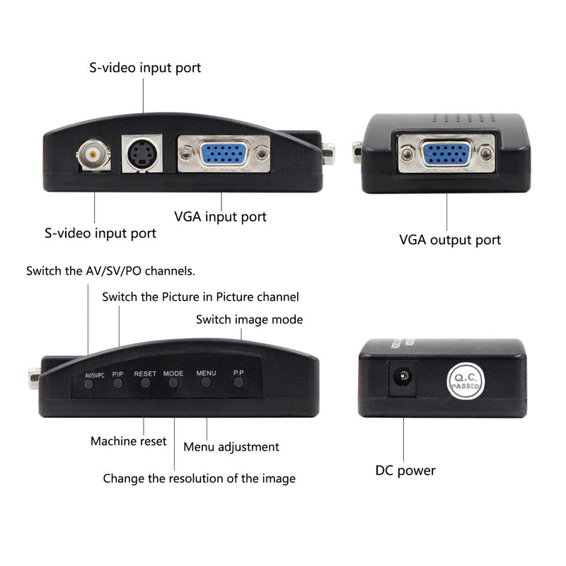 [AUSTRALIA] - HDSUNWSTD Portable BNC to VGA Video Converter Composite S-Video Input to PC VGA Out Adapter Digital Switch Box for PC MACTV Camera DVD DVR 