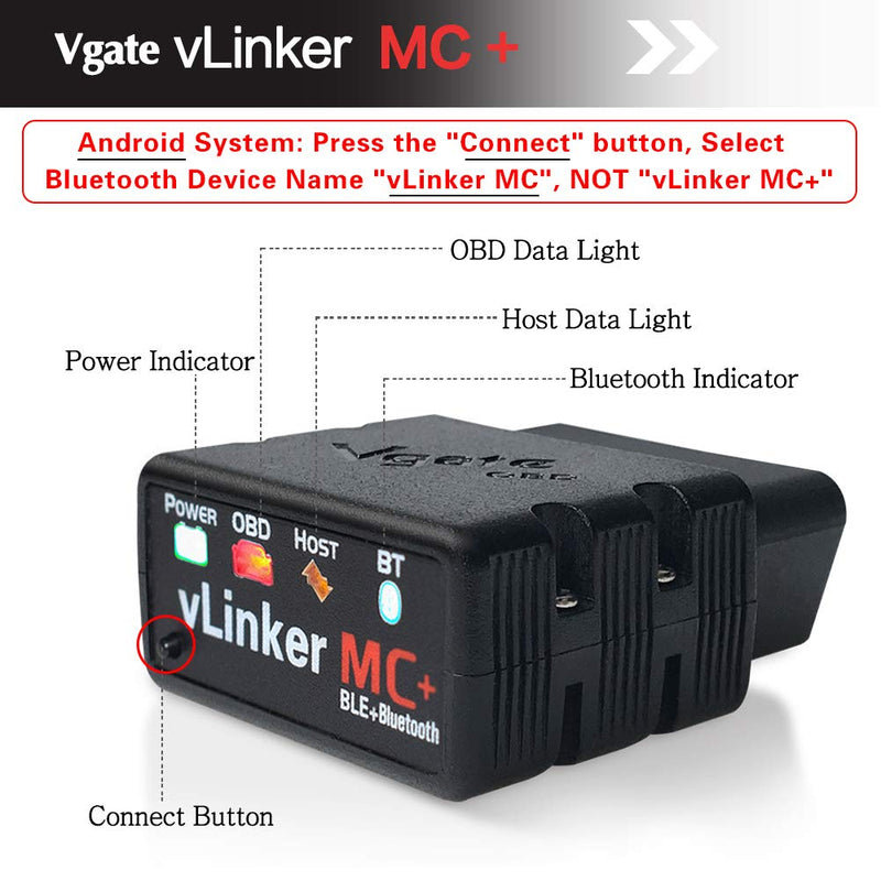 Vgate vLinker MC+ Bluetooth OBD2 Car Diagnostic Scan Tool for iPhone, Android, and Windows vLinker MC+BL4.0