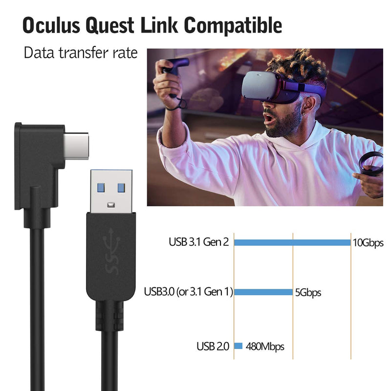 TiMOVO Cable Compatible with Oculus Quest/Quest 2 Link, 10ft(3m) Quick Charge & High Speed Data Transfer, USB-A to USB-C Cable Fit Oculus Quest VR Headset and Gaming PC - Black