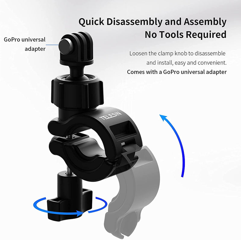 Action Camera Handlebar Mount Adjustable Motorcycle Handlebar Clamp Mount Compatible with GoPro Hero 10/9/8/7，OSMO Action Pocket 2 Pocket， Insta 360 Action Camera Accessories Guedieo