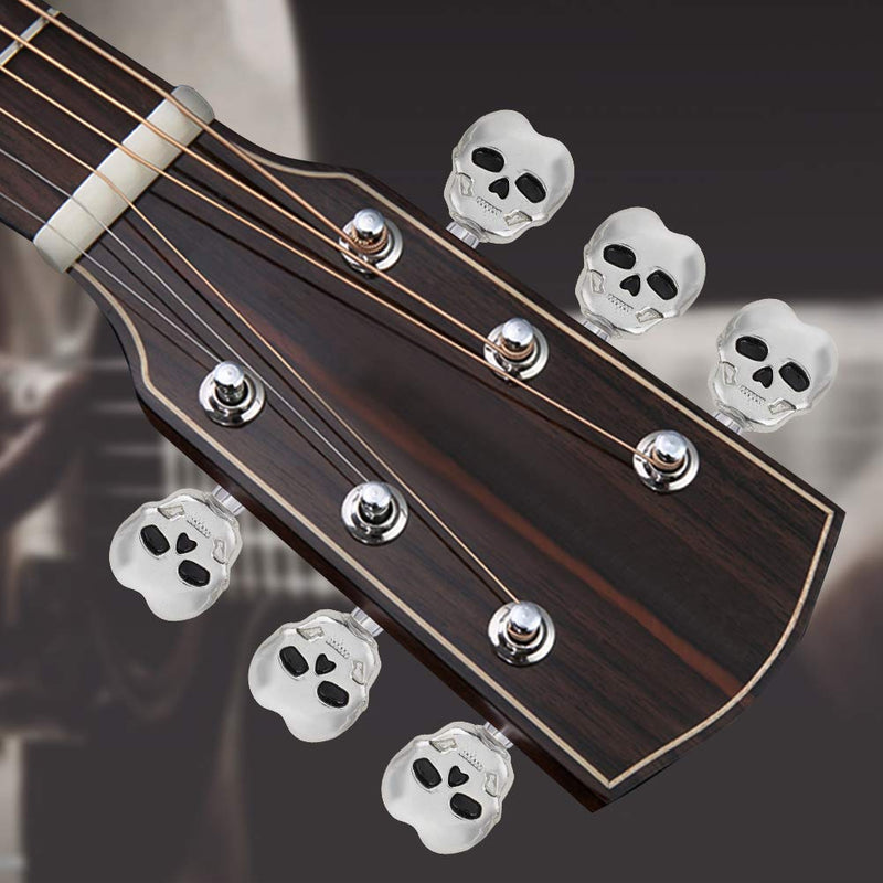 Alomejor 6pcs Tuning Peg Buttons Caps Guitar Tuners Machine Head Skull Shape Tuning Key Button Cap for Electric Guitar Replacement Parts Silver