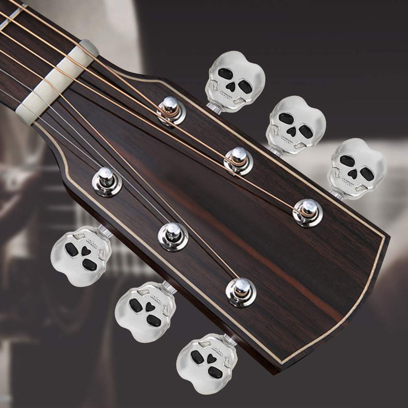 Wbestexercises Tuning Peg Caps, 6pcs Guitar Tuners Machine Head Skull Shape Tuning Key Button Cap Replacement Parts for Folk Electric Guitar (Silver) Silver