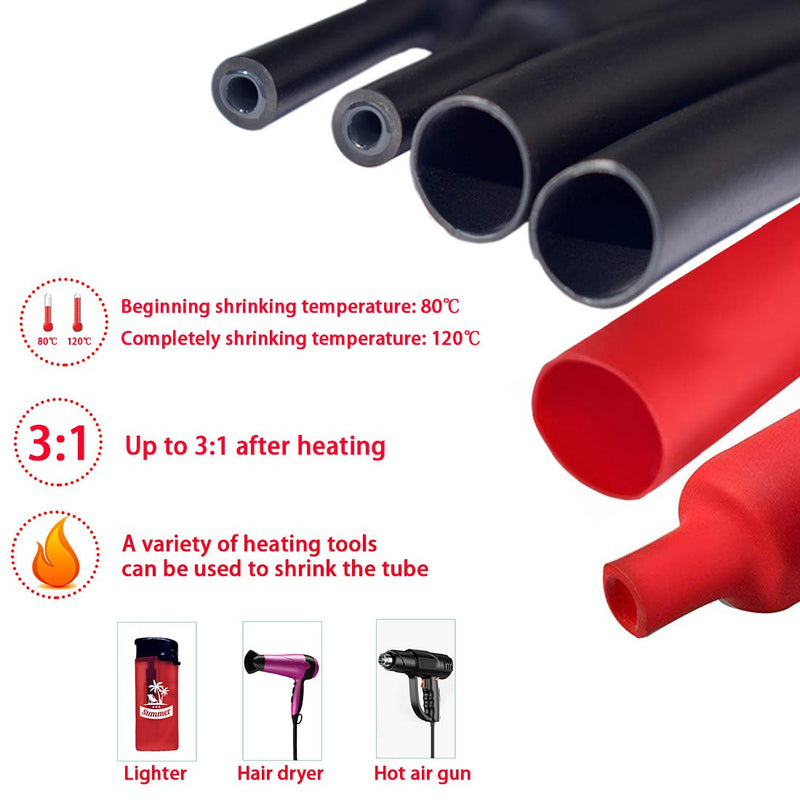 Dual Wall Heat Shrink Tubing 3:1 Ratio Heat Activated Adhesive Glue Lined Marine Shrink Tube Wire Sleeving Wrap Protector Black and Red, 2 Pack, 1.2M/4FT (Dia 15.4mm (5/8"))
