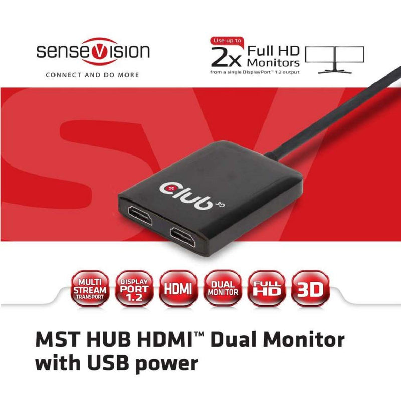 Club3D CSV-6200H Multi Stream Transport (MST) DisplayPort to HDMI 1.4 Multi Monitor Splitter - 2-Port MST Hub - DP 1.2 to 2x HDMI 1.4 MST Hub USB powered