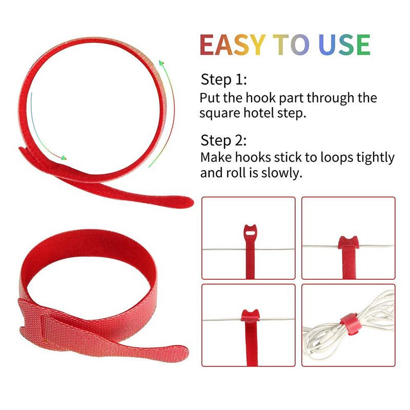 Fu Store Reusable Fastening Cable Ties 100Pk Adjustable Straps Multicolor Strong Reusable Wire Management Cord Bundling for Organizing Home Office and Data Centers, 2 Sizes and 5 Colors