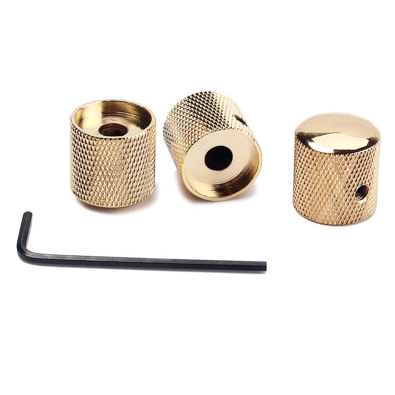 Alnicov 3Pcs Guitar Knobs Metal Dome Knurled Barrel For Electric Guitar Parts (Gold)