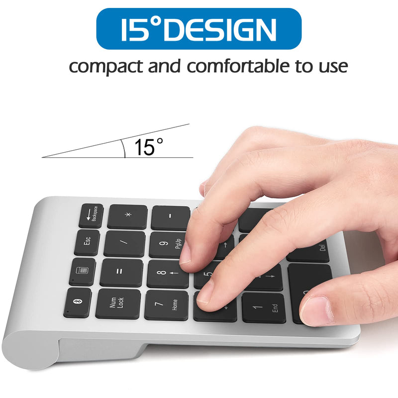 Foloda Bluetooth Number Pads for Laptop: 22 Keys Wireless Financial Accounting Numeric Keypad, External 10 Keys Numpad Keyboard for Computer Surface Pro Notebook,Desktop Silver Black