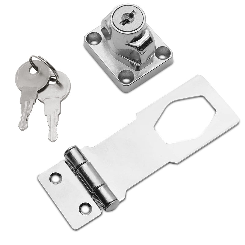 Augiimor 2PCS 3 Inch Keyed Hasp Locks, Keyed Alike Twist Knob Keyed Locking Hasp, Stainless Steel Catch Latch Safety Lock for Cabinets, Door