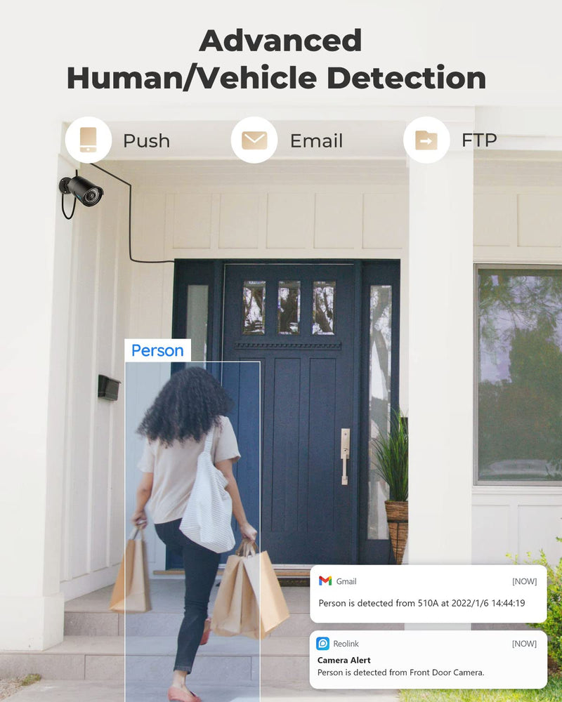 REOLINK Security IP Camera Outdoor, 5MP Home Surveillance Outdoor Indoor PoE Camera, Human/Vehicle Detection, 100Ft IR Night Vision, Work with Smart Home, Up to 256GB Micro SD Card, RLC-510A (Black) Black