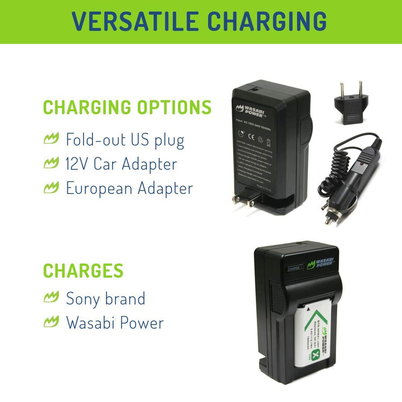 Wasabi Power NP-BX1 Battery (2-Pack) and Charger for Sony NP-BX1/M8, Cyber-Shot DSC-HX80, HX90V, HX95, HX99, HX350, RX1, RX1R II, RX100 (II/III/IV/V/VA/VI/VII), FDR-X3000, HDR-AS50, AS300, ZV-1, etc.