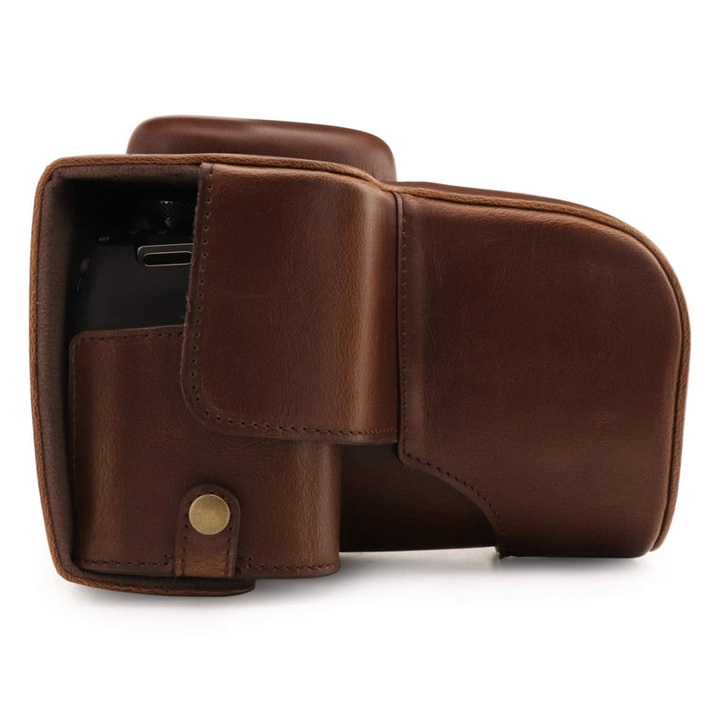 MegaGear MG1608 Ever Ready Leather Camera Case compatible with Canon EOS Rebel T7 (18-55mm), 2000D (18-55mm) - Dark Brown