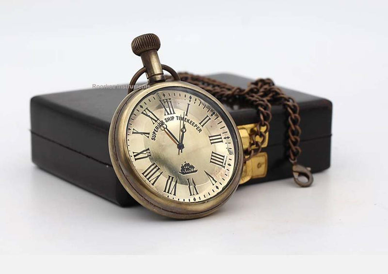ROORKEE INSTRUMENTS (INDIA) A NAUTICAL REPRODUCTION HOUSE Superior Ship Timer Keeper Solid Brass Pocket Watch with Wooden Gift Box Direct Manufacturer