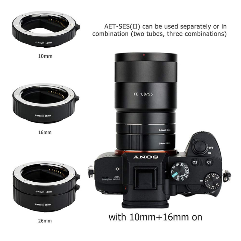 Auto Focus Marco Extension Tube Adapter Set for Sony E Mount Camera A1 A7C A7RIV A7RIII A7III A7RII A7II A7R A7 A7SIII A7SII A7S A6600 A6500 A6400 A6300 A6100 A6000 A5100 A9II A9 w/Body Rear Lens Cap