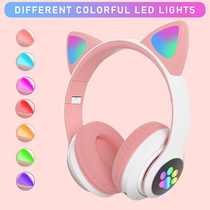 Kids Headphones, TOKANI Bluetooth Wireless Headphones for Kids Teens Adults, Over-Ear Bluetooth Headphones with Microphone, Cat Ear Headphones for Girls Women (Pink)