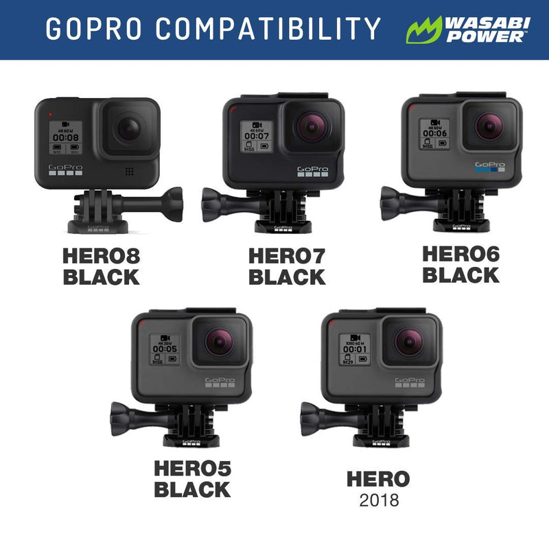 Wasabi Power HERO8 Battery (2-Pack) and Dual Charger for GoPro Hero 8 Black (All Features Available), Hero 7 Black, Hero 6 Black, Hero 5 Black, Hero 2018, Fully Compatible with Original