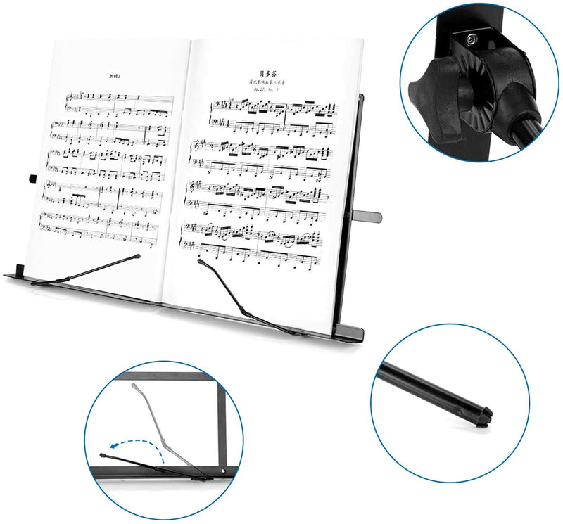 Sheet Music Stand, Table Top Desktop Book Stand Folding Portable Lightweight Adjustable Travel Metal Music Holder with Carrying Bag, by Vangoa