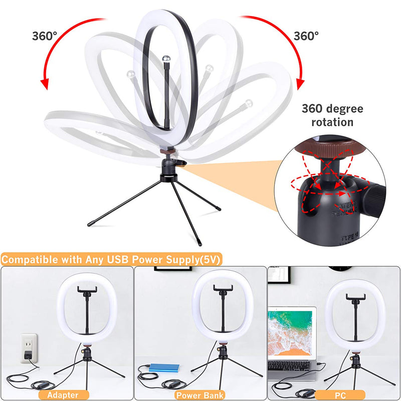 Selfie Ring Light with Tripod Stand, FDTEK LED Ring Light with Phone Holder for Live Streaming Video Makeup Camera Photography, Dimmable Desk Ring Light 10" with 3 Light Modes &10 Brightness Level