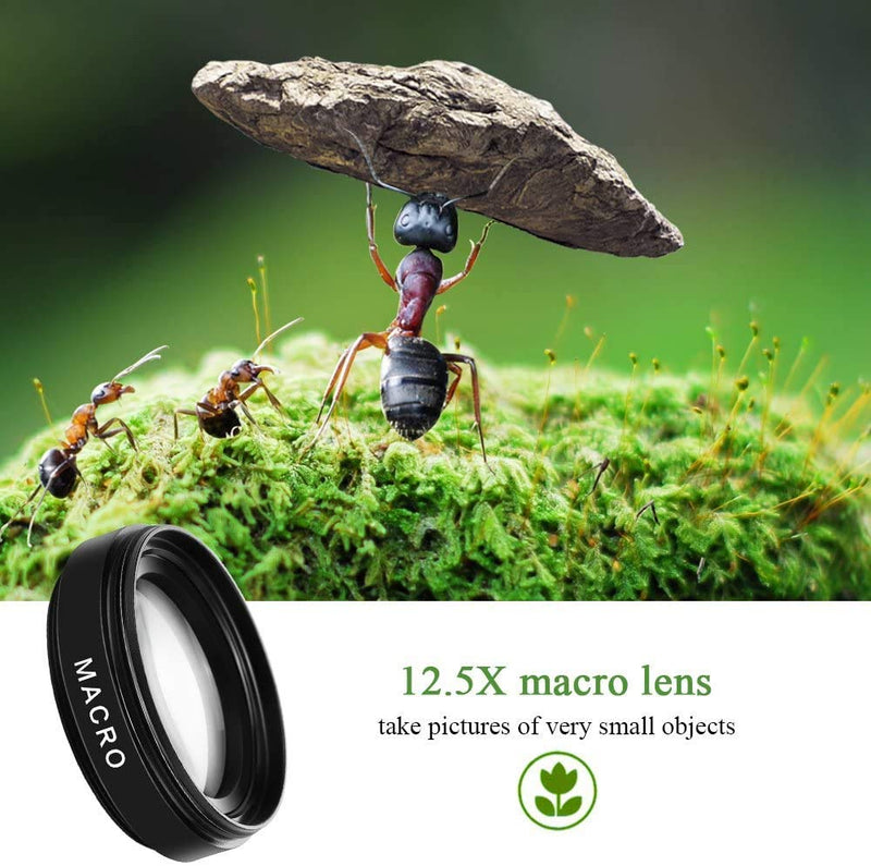 Peanutech Fisheye Lens iPhone Phone Camera Lens Kit Wide Angle Macro for iPhone 14 13 12 11 X XS Xr Se 8 pro max Mini Samsung All Phones with Clip PU Bag (Black) … Black