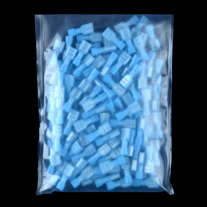 XHF 16-14 AWG Nylon Female Spade Connectors Quick Disconnect Wire Terminals Insulated Wire Crimp Connectors 100 Pcs Blue 16-14AWG