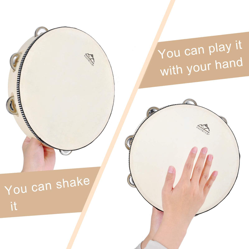 EASTROCK Tambourine for Adults Wooden Tambourine 3 Packs Metal Jingles Single Row Percussion Instrument Hand Tambourine for Kids KTV Party Natural