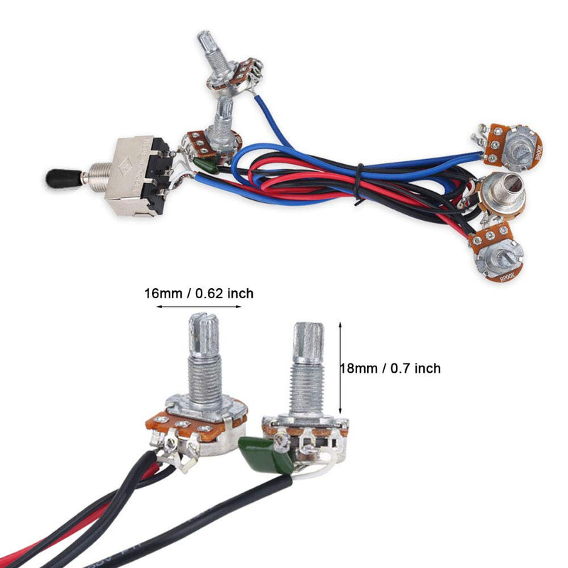 Wiring Kit, 3 Way A500K Wiring Harness Prewired Guitar Wiring Hareness for Electric Guitar Bass Repair Replacement