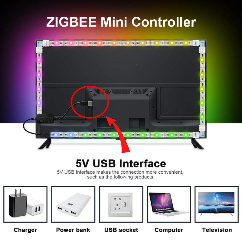 [AUSTRALIA] - GLEDOPTO Smart ZigBee TV USB Led Strip Lights Kit DC5V Mini LED Strip Controller with 2meters RGBCCT Strip Lights Compatible with Hue Bridge Amazon Echo Plus SmartThings, APP/ Voice Control unwaterproof 