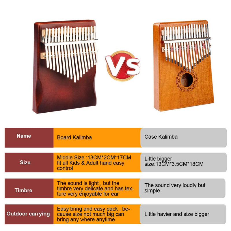 Kalimba Thumb Piano 17 Keys Brown Board-type, Portable Solid Wood Finger Piano with Tuning Chain Study Instruction and Tune Hammer Newly Design Gifts for Kids and Adults Beginners