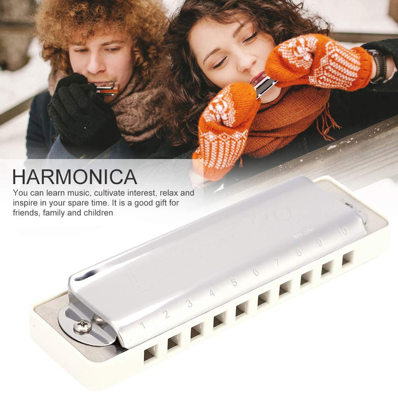 Bb Major Harmonica, Bb Major KONGSHENG AM-20D Phosphor Bronze Reed 10 Hole 20 Tone Blues Harmonica(White) White