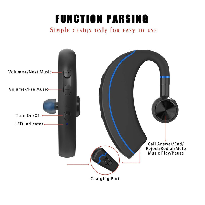 Bluetooth Headset, FLINEVE Wireless Earpiece V5.0 Ultralight Hands Free Business Earphone with Mic for for Office/Office/Trucker Driving (Blue)