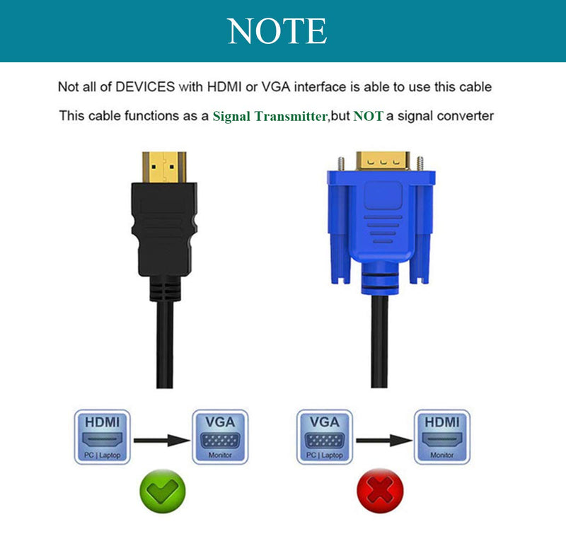 MaxLLTo 6FT HDMI Gold Male To VGA HD-15 Male 15Pin Adapter Cable 1.8M 1080P - ONLY for PC/Laptops HDMI to Monitor VGA Connection