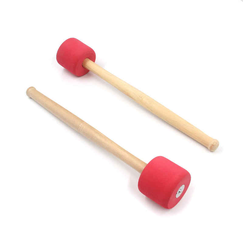 FarBoat 2Pcs Bass Foam Drum Mallets Sticks 13" with Oak Wood Handles Percussion Accessories (Red, 33cm/13inch) 13" red