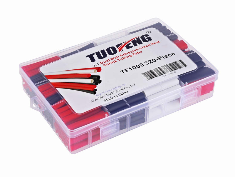 320 pcs 3:1 Shrink Tubing,Heat Shrink Tubing Adhesive (7 Size 3 Color ) Shrink Wrap for Wires Wire Protector Auto and Car Stereo Installs 3:1 Shrink Tubing kit