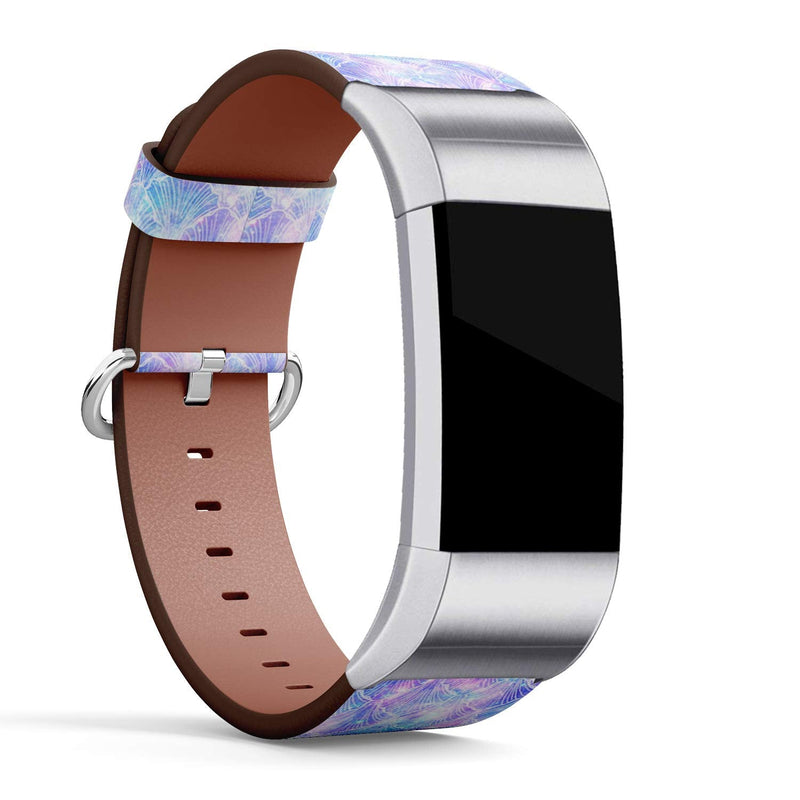 Compatible with Fitbit Charge 2 - Leather Watch Wrist Band Strap Bracelet with Stainless Steel Clasp and Adapters (Mermaid Galaxy)