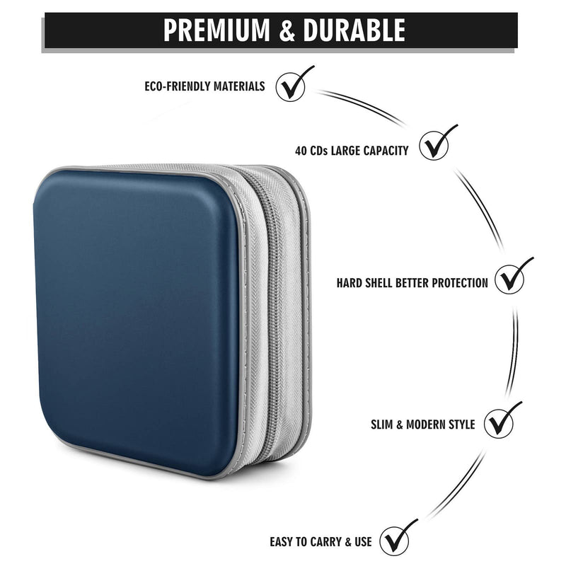 [AUSTRALIA] - Bivisen CD Case, DVDS Wallet Holder, CD/DVD Case Wallet 40 Discs Heavy Duty Bag Binder Storage Booklet Album (Dark Blue) Dark Blue 